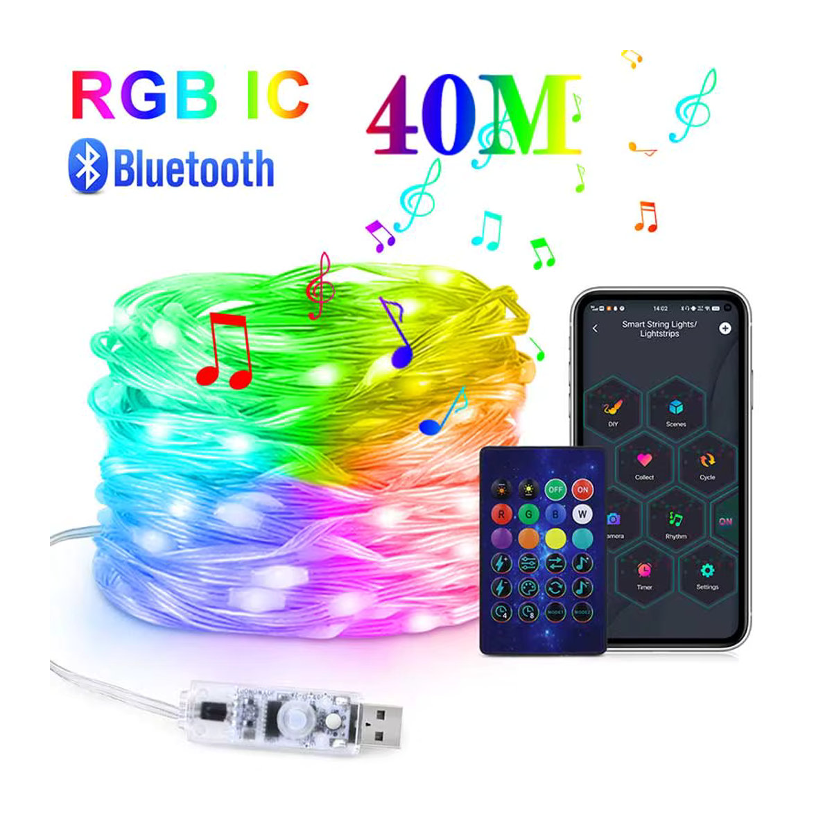 Acosh Neon RGBIC LED Lichterkette mit Bluetooth und Musikfunktion, 40m WS2812B USB-Lichterkette für Weihnachten und Partys - Bild 2