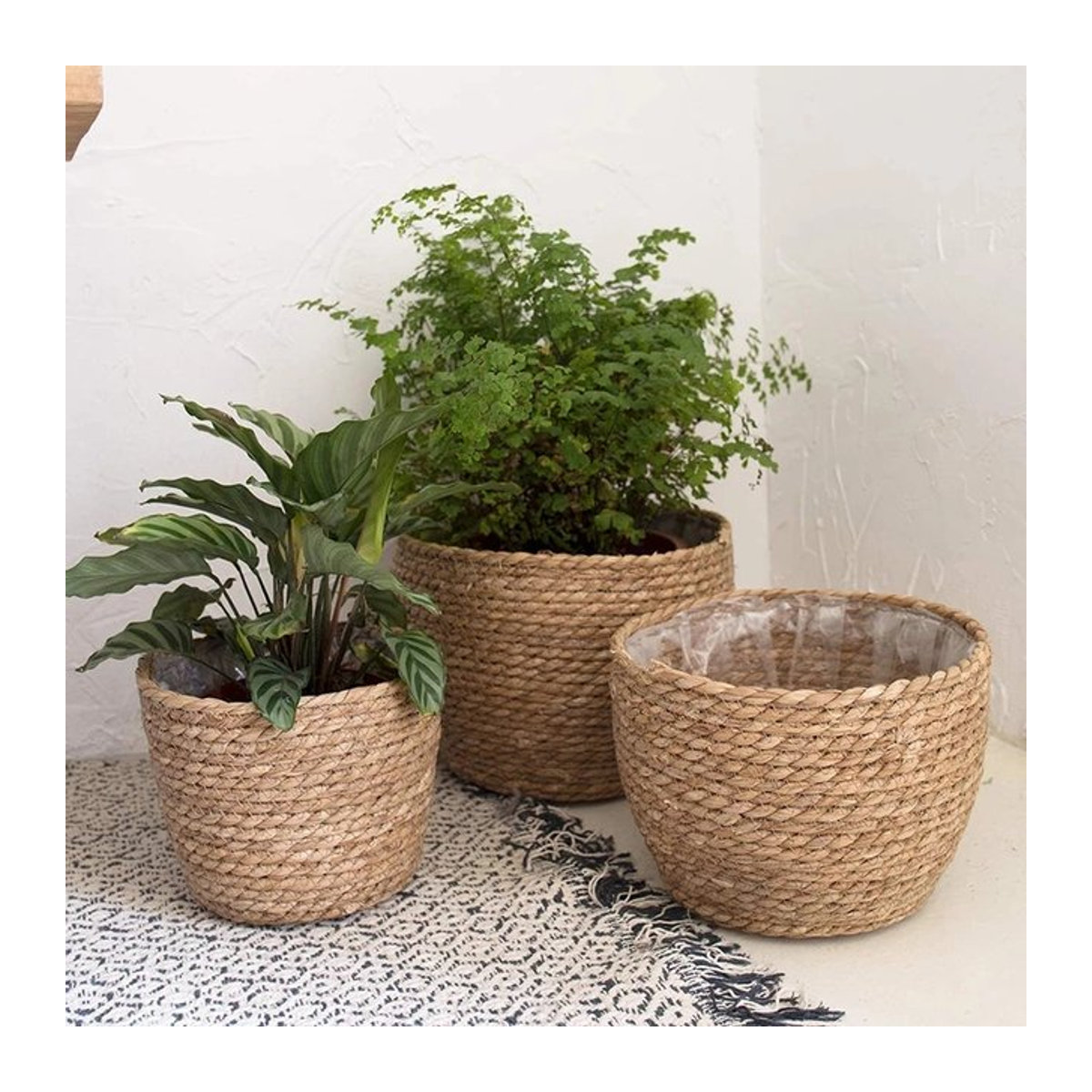 ACRDDK Blumentopf Korb aus Stroh und Rattan in Beige, runder Pflanzkorb im Bohemian-Stil für Indoor und Outdoor - Bild 1
