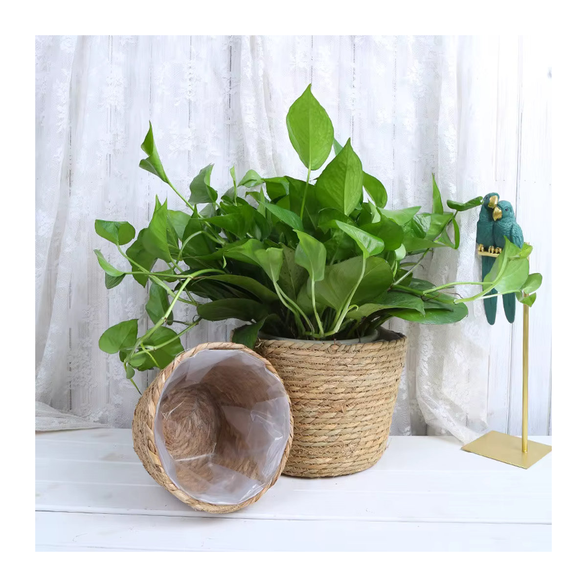 ACRDDK Blumentopf Korb aus Stroh und Rattan in Beige, runder Pflanzkorb im Bohemian-Stil für Indoor und Outdoor - Bild 2