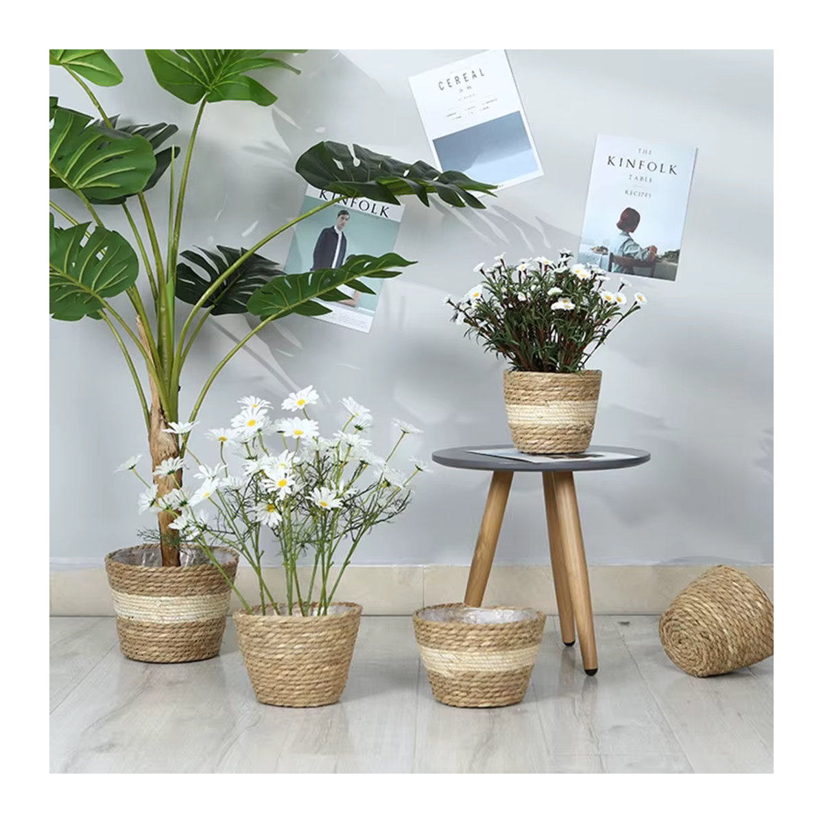 ACRDDK Blumentopf Korb aus Stroh und Rattan in Beige, runder Pflanzkorb im Bohemian-Stil für Indoor und Outdoor - Bild 3
