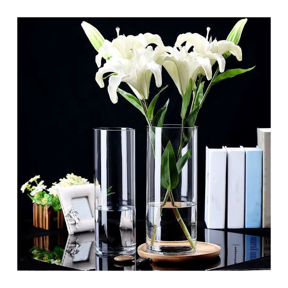 ACRDKK Glasvase für Hydrokultur und Schnittblumen, zylindrisch und transparent, Dekoration für Desktop und Schlafzimmer, B/T/H: 5,5 x 5,5 x 10 cm - Bild 3