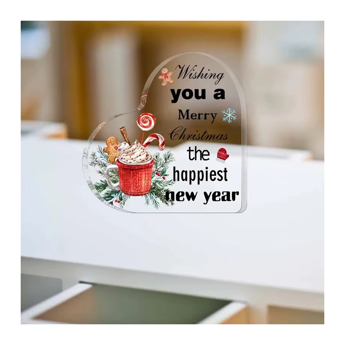 Acryl Tischplatte mit Weihnachtsdesign Lebkuchenmänner und heißem Kakao in Transparent - Bild 3
