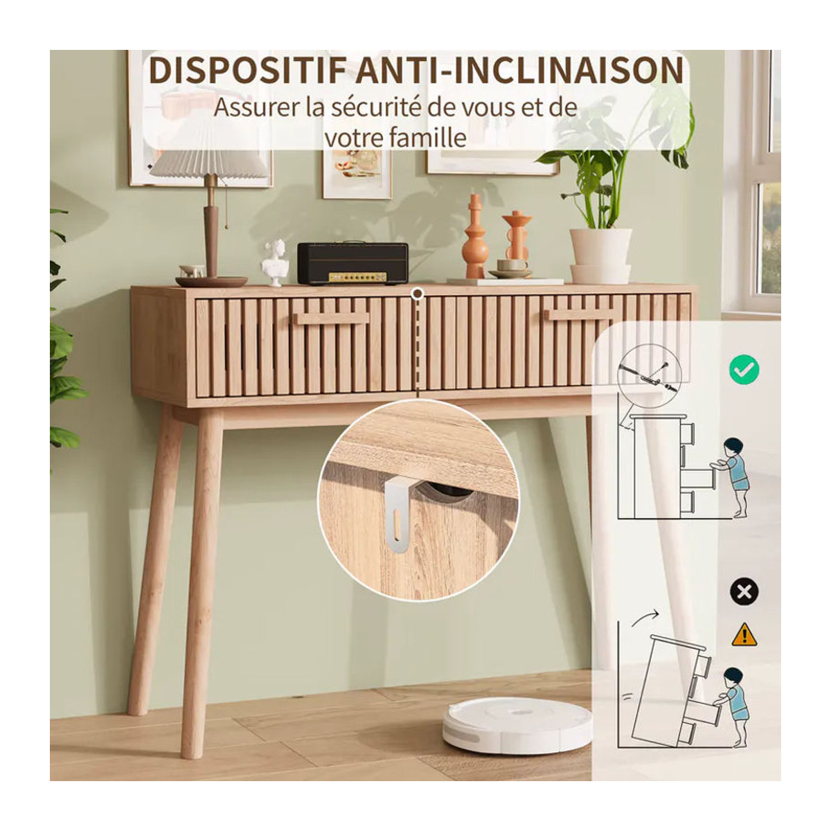 ADFBL Konsolentisch in Braun im skandinavischen Design mit 2 Schubladen und Massivholzfüßen - Bild 4