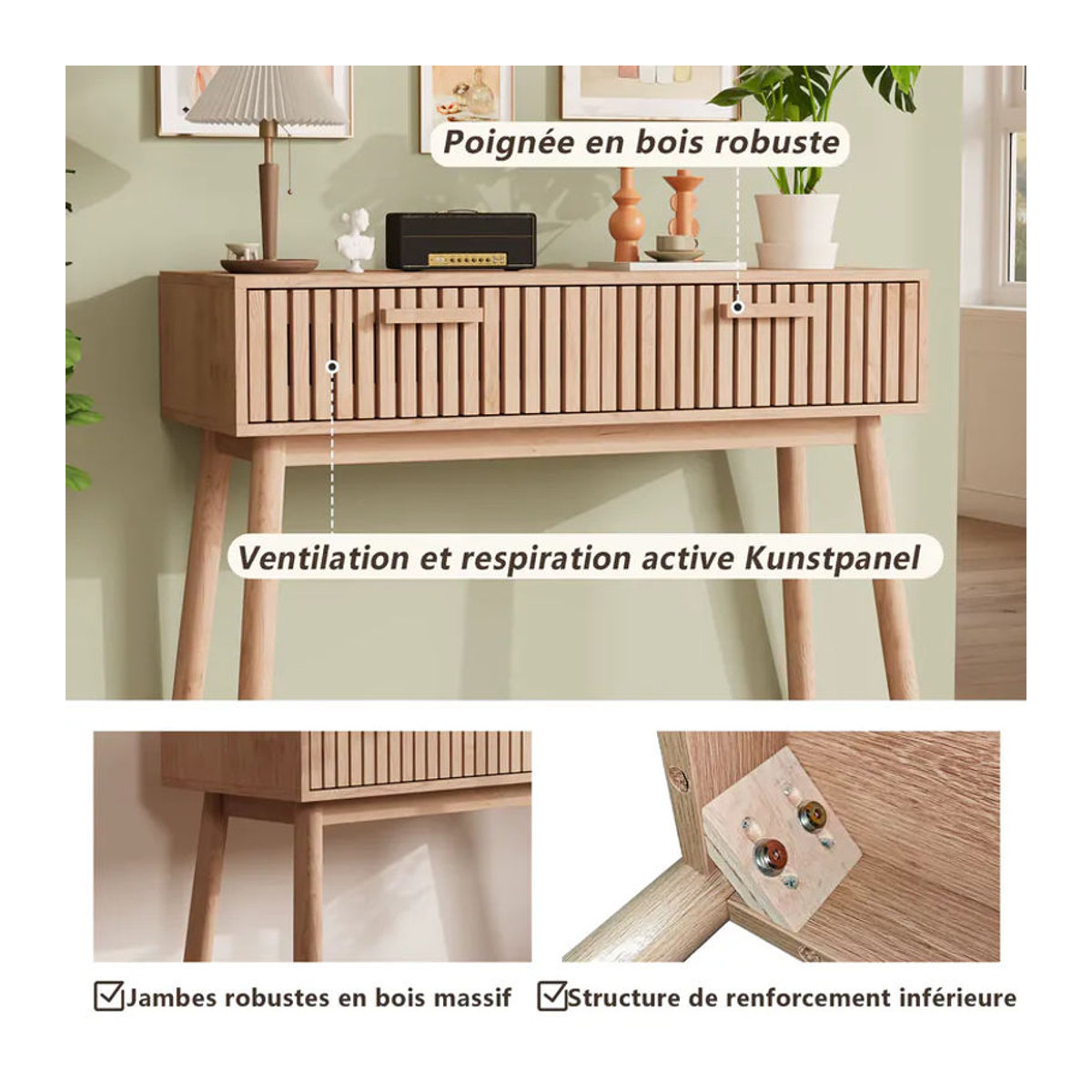ADFBL Konsolentisch in Braun im skandinavischen Design mit 2 Schubladen und Massivholzfüßen - Bild 5