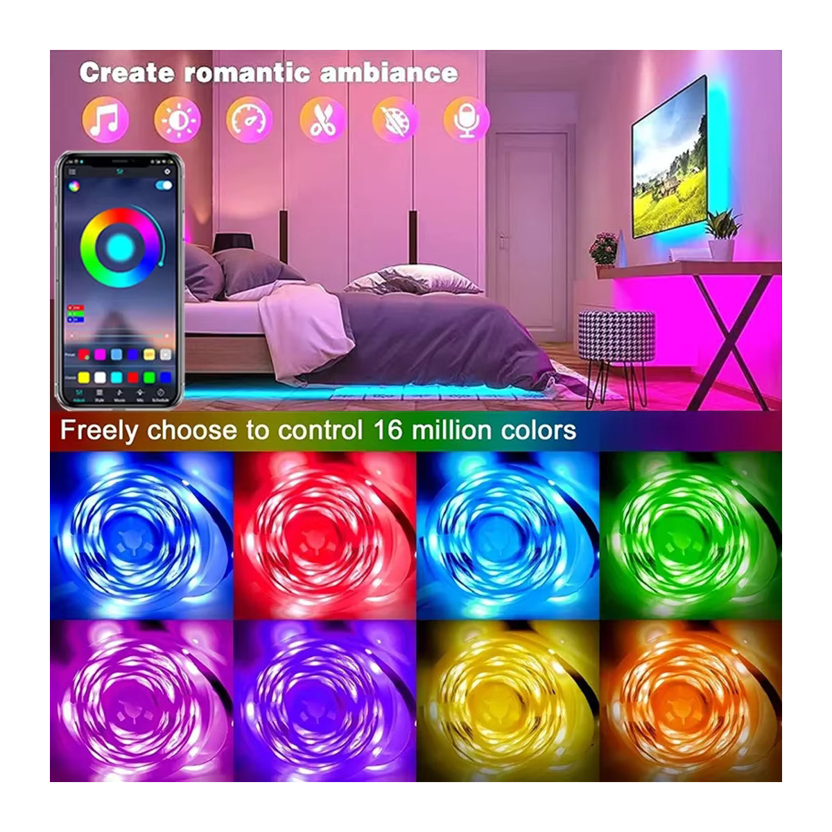 Adiodo RGB LED-Streifen mit APP-Steuerung und Farbwechsel für deine Raumdekoration oder TV-Hintergrundbeleuchtung - Bild 2