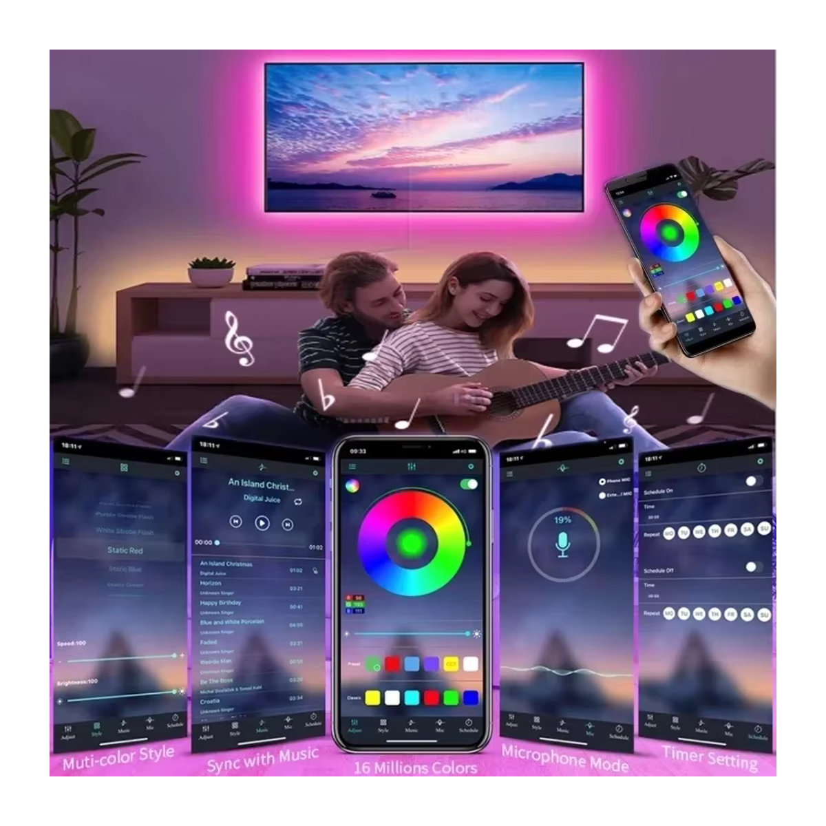 Adiodo RGB LED-Streifen mit APP-Steuerung und Farbwechsel für deine Raumdekoration oder TV-Hintergrundbeleuchtung - Bild 3