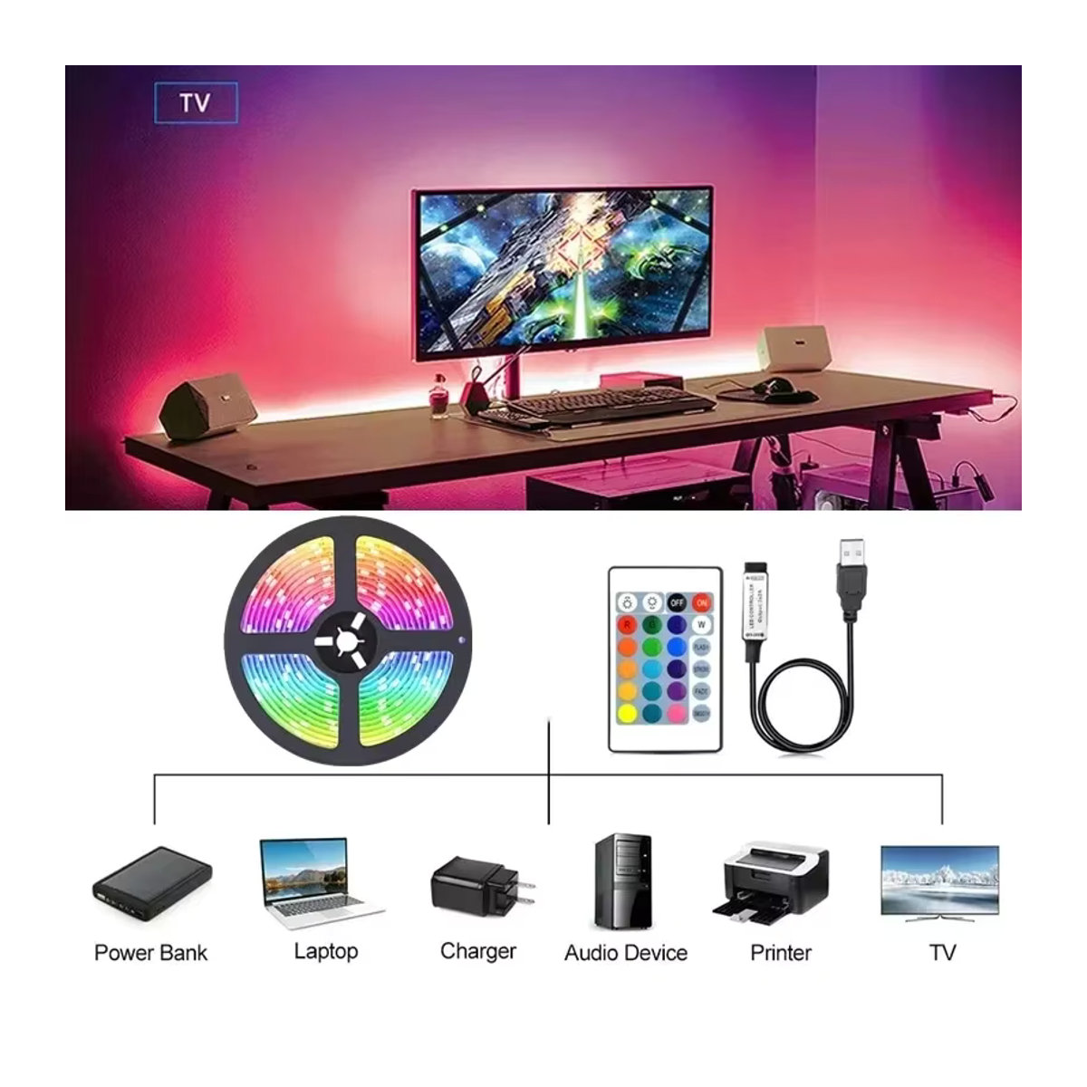 Adiodo RGB LED-Streifen mit APP-Steuerung und Farbwechsel für deine Raumdekoration oder TV-Hintergrundbeleuchtung - Bild 4