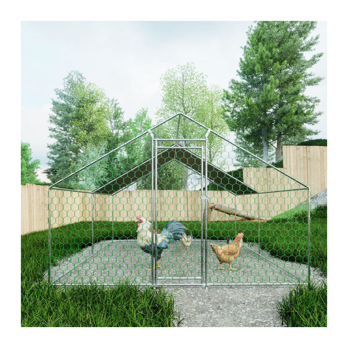 Adventure Hub Freilaufgehege für Hühner aus verzinktem Stahl mit Sicherheitsschloss, Silber, B/T/H: 303 x 400 x 200 cm - Bild 2