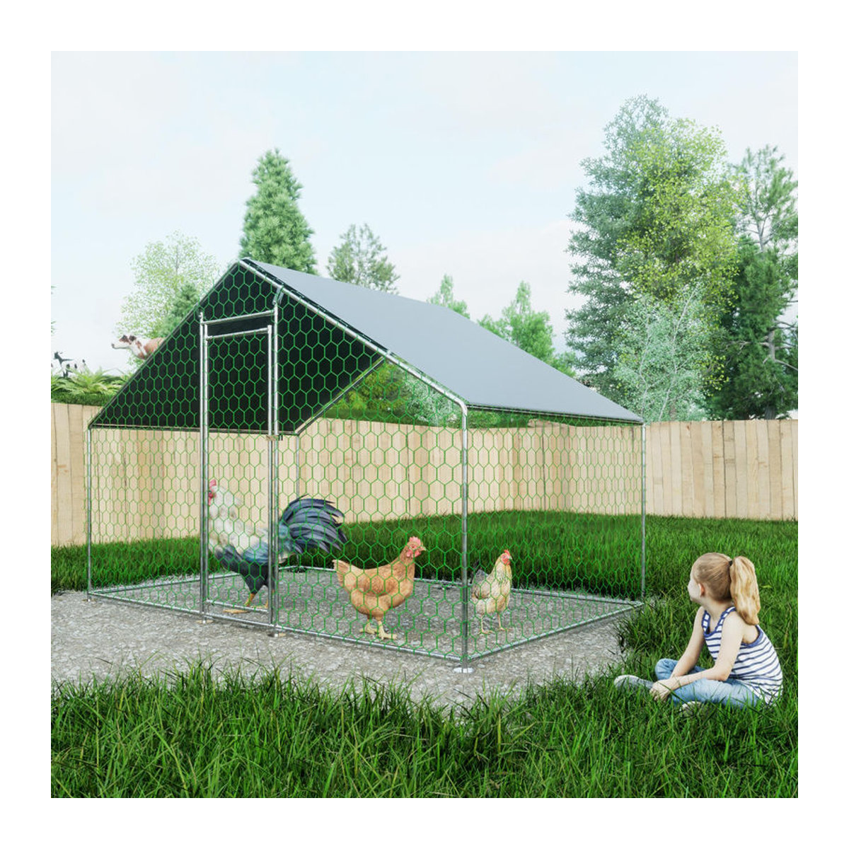 Adventure Hub Freilaufgehege Hühnerstall mit Sicherheitsschloss und wasserdichtem PE-Tuch in Silber, B/T/H: 303 x 200 x 200 cm - Bild 2