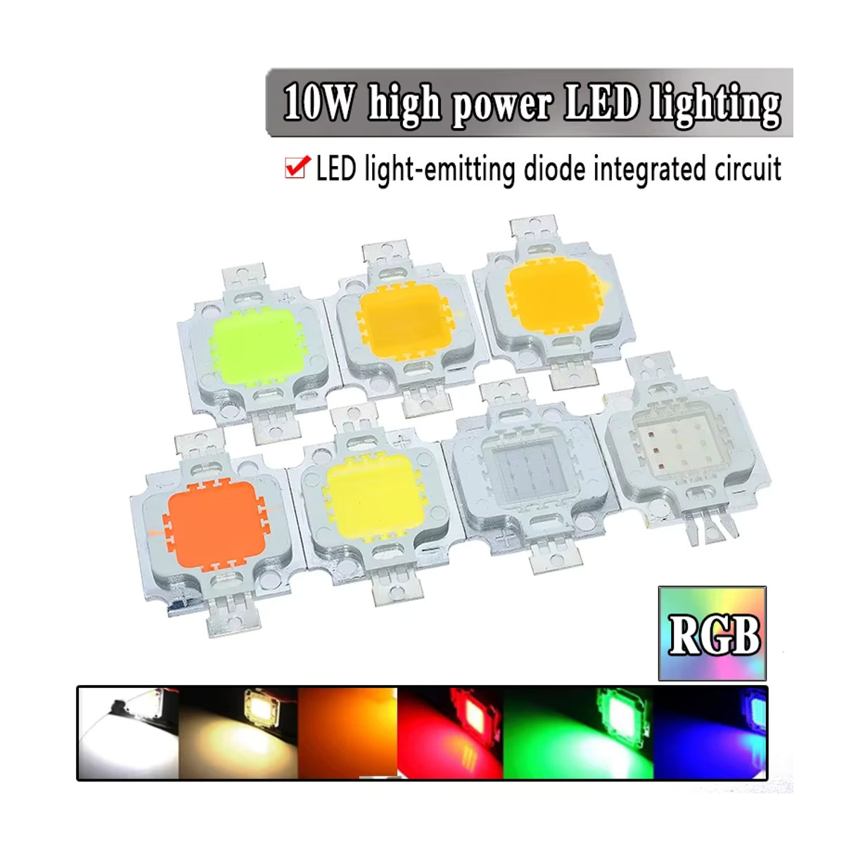 AEAK 10er Set Smart IC LED-Flutlicht mit COB-Chip, 10W 12V, Spotlight für deine DIY-Beleuchtung, Weiß, Farben: Warmweiß, Rot, Grün, Blau, Gelb - Bild 2