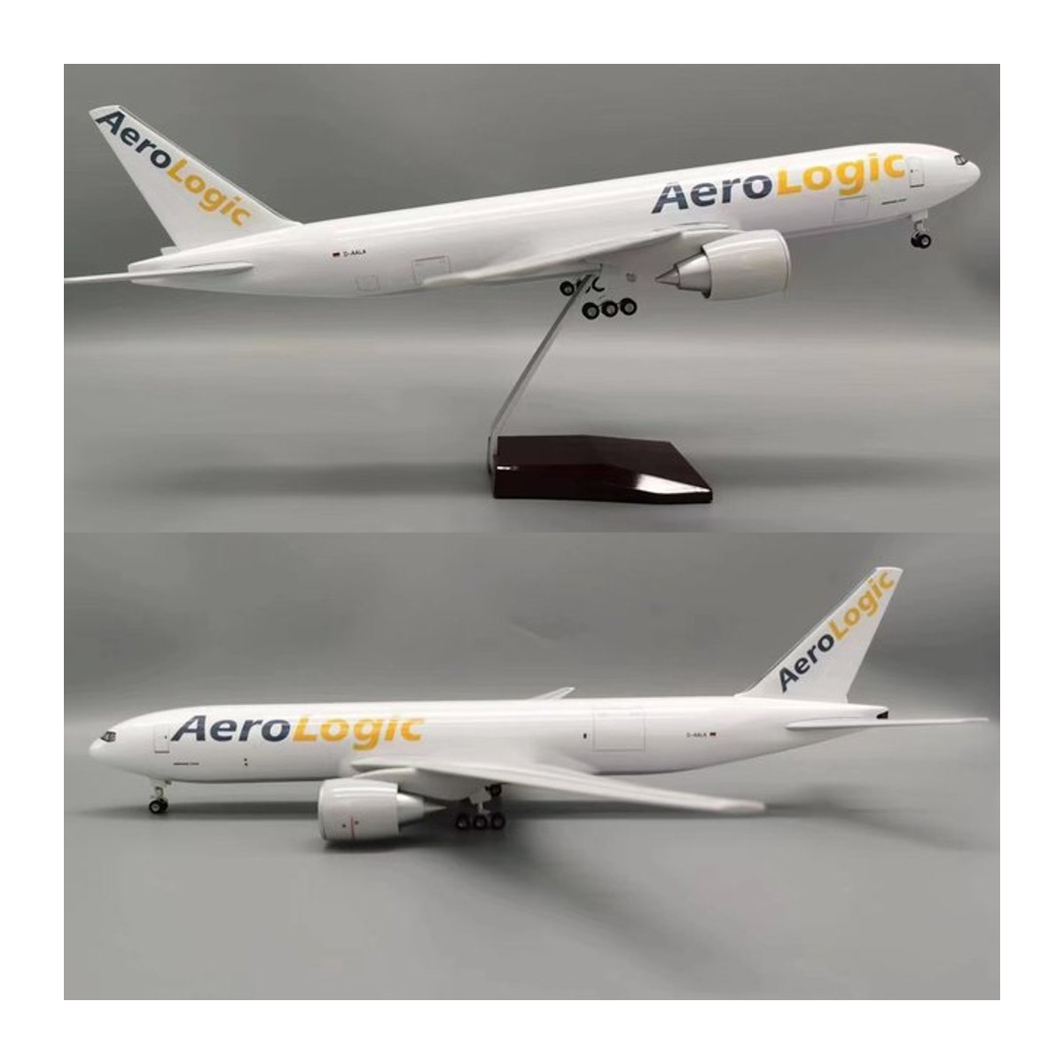Aero Logic Boeing B777-200 Flugzeugmodell im Maßstab 1:157, weißes Druckguss-Modell mit LED-Lichtern und 47 cm Länge - Bild 1