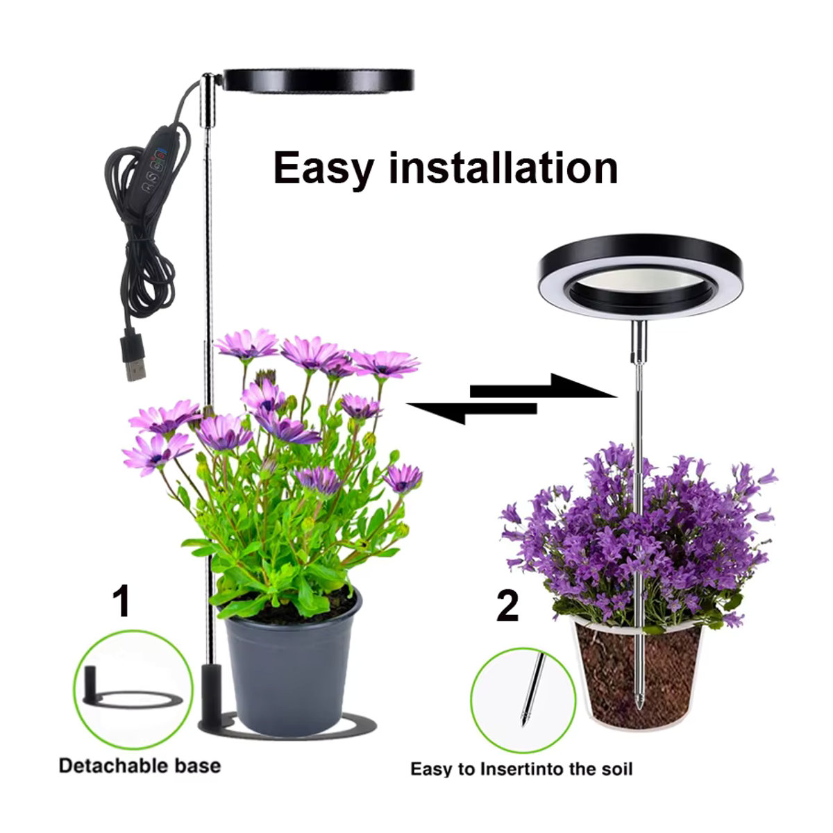 Aesyzo LED Pflanzenwachstumslicht mit Vollspektrum, höhenverstellbare Wachstumslampe mit automatischem Timer für Zimmerpflanzen, minimalistisches Design, 5 V - Bild 5