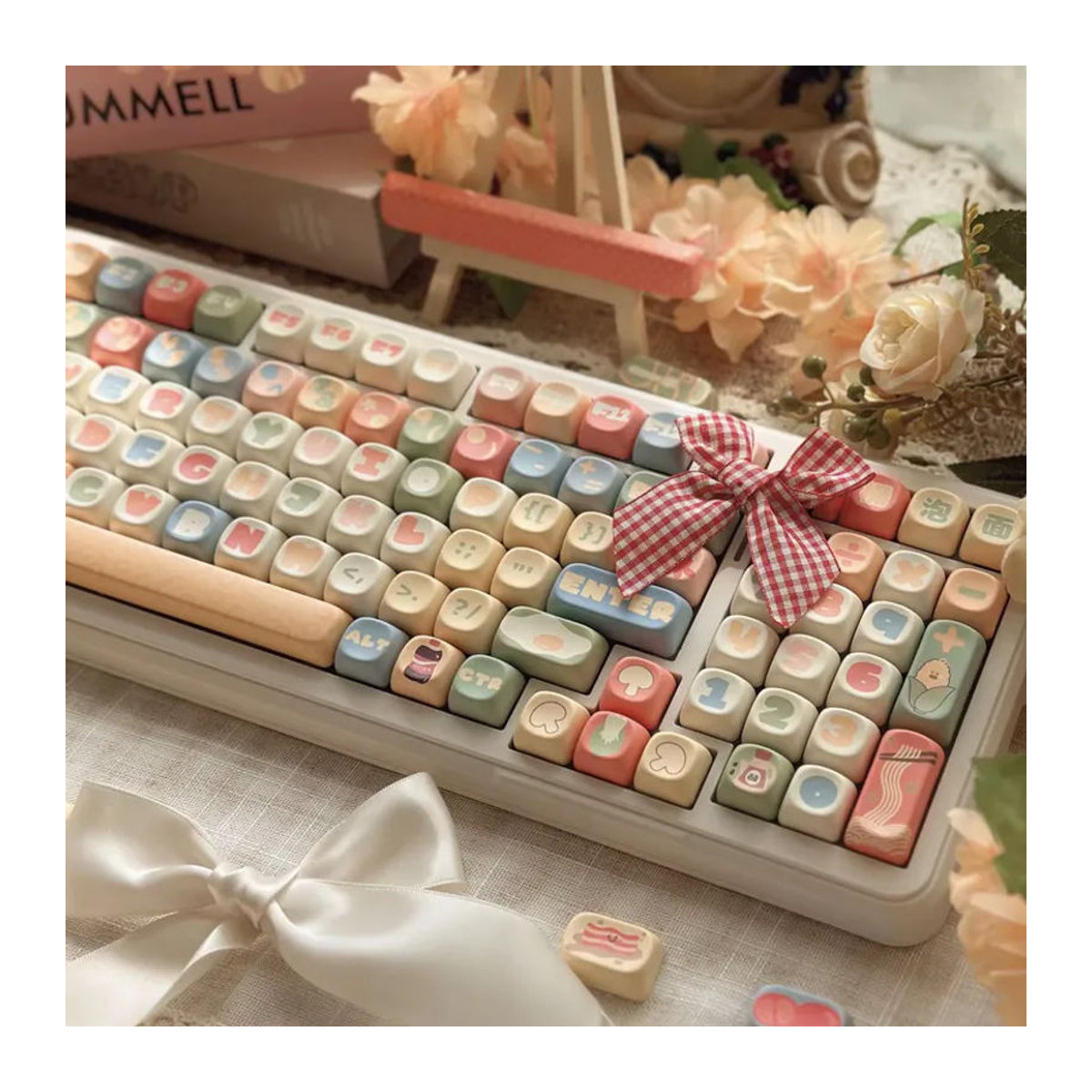 AEVYVKV PBT Tastenkappen Set mit floralem Design im MOA Profil, 132 Tasten, mehrfarbig, für mechanische Tastaturen mit MX Switches - Bild 2