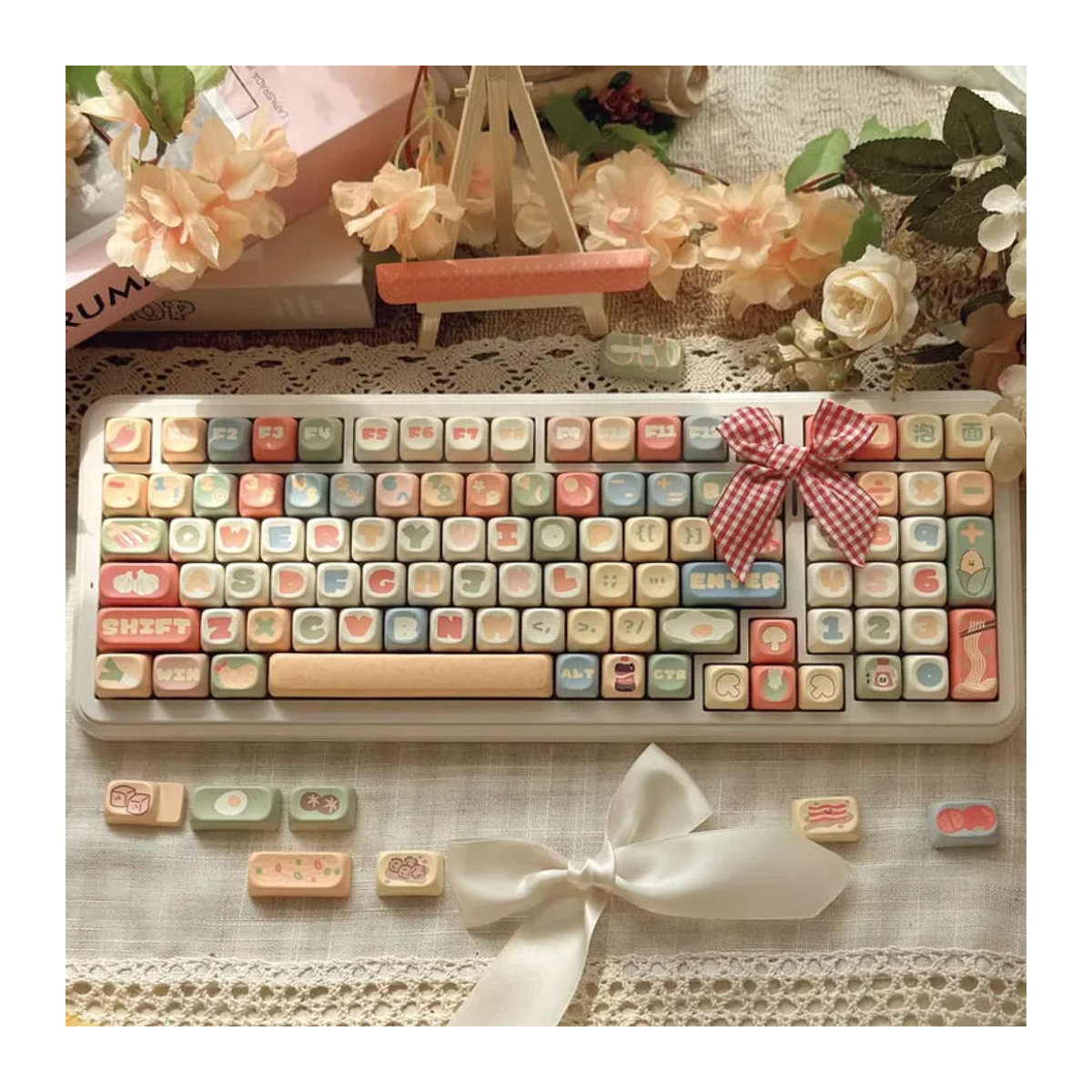 AEVYVKV PBT Tastenkappen Set mit floralem Design im MOA Profil, 132 Tasten, mehrfarbig, für mechanische Tastaturen mit MX Switches - Bild 3