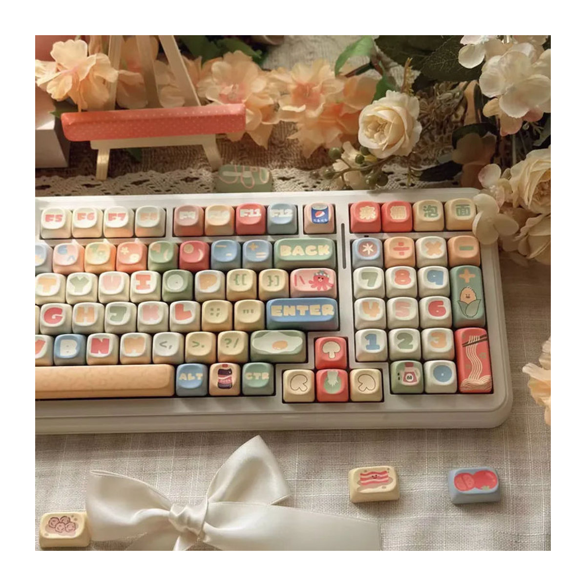 AEVYVKV PBT Tastenkappen Set mit floralem Design im MOA Profil, 132 Tasten, mehrfarbig, für mechanische Tastaturen mit MX Switches - Bild 5