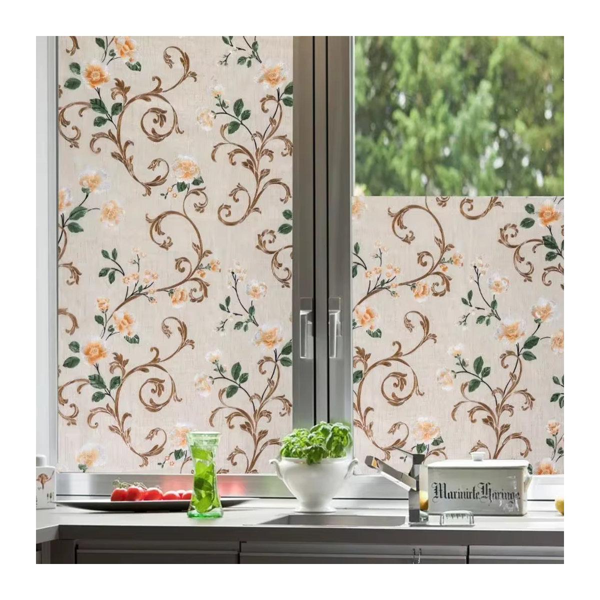 AFDB Blumen-Fensterfolie Sichtschutz aus Vinyl mit floralem 3D-Design, mehrfarbig, B/H: 30 x 30 cm - Bild 2