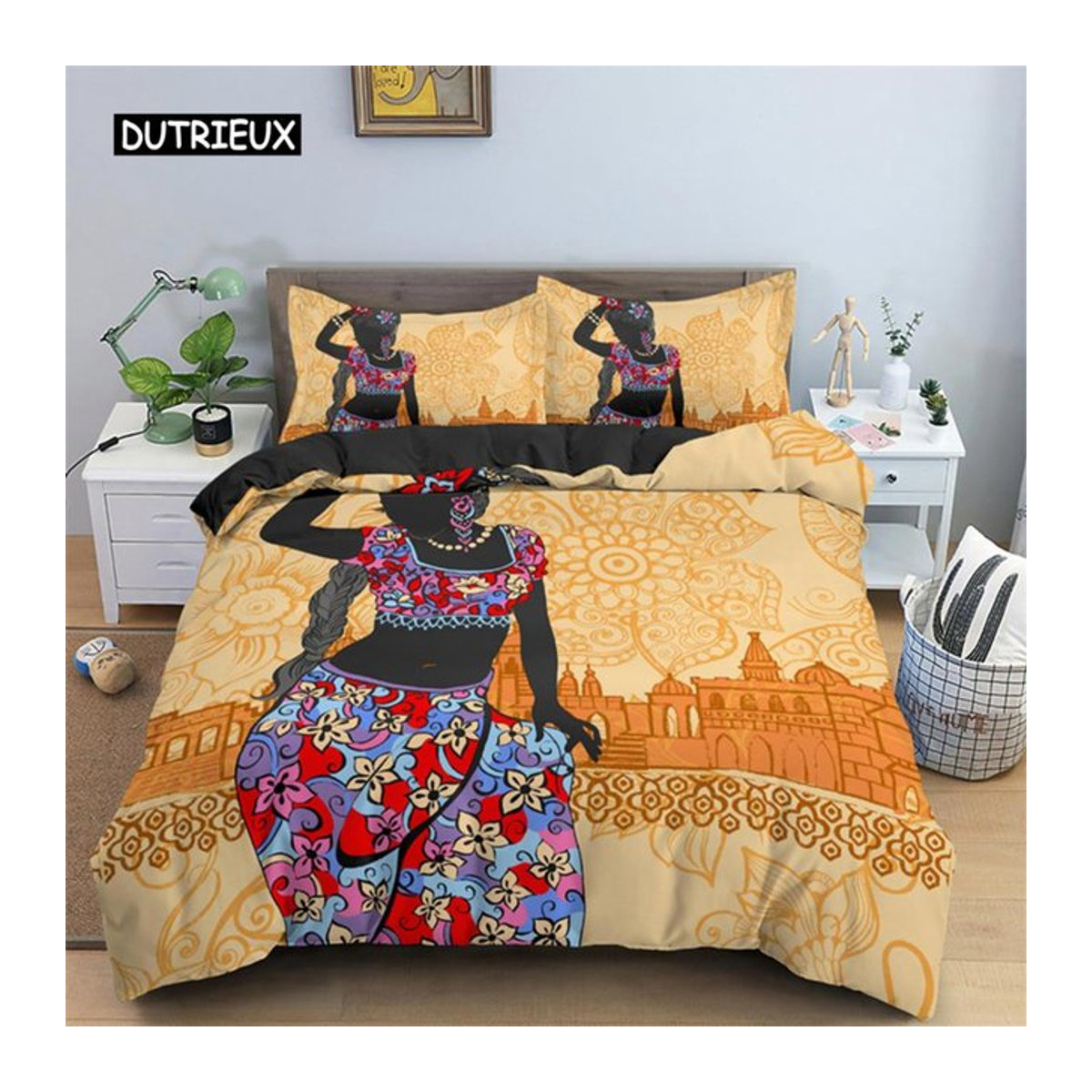 Afrikanisches Bettwäsche-Set mit Motiv einer afrikanischen Frau aus Plüsch-Mikrofaser, Bettdeckenbezug für Kinder und Erwachsene, B/H: 135 x 200 cm - Bild 1