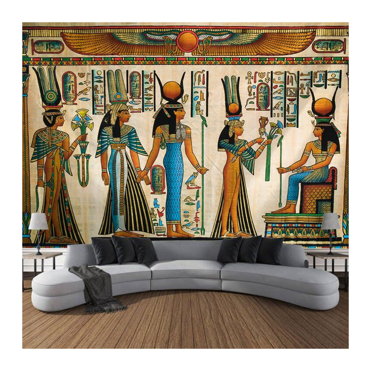 Ägyptischer Wandteppich Nefertiti Wandbehang mit Motiv aus dem Grab der Nefertiti in Theben für dein Schlafzimmer oder Wohnzimmer, Breite: 150 cm, Höhe: 100 cm - Bild 1