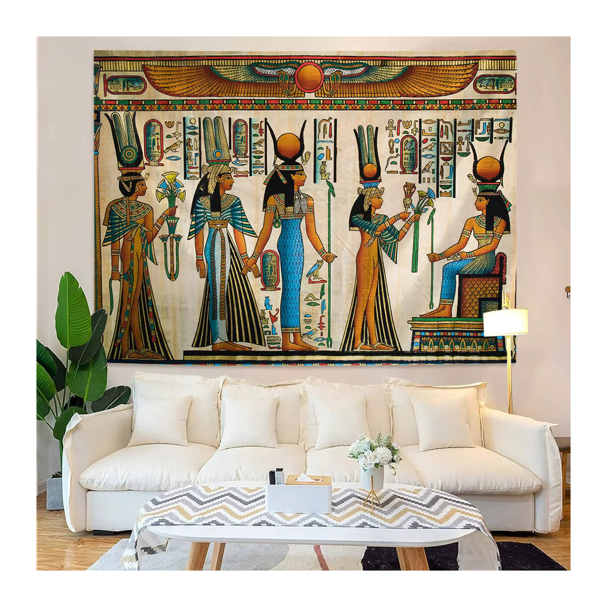 Ägyptischer Wandteppich Nefertiti Wandbehang mit Motiv aus dem Grab der Nefertiti in Theben für dein Schlafzimmer oder Wohnzimmer, Breite: 150 cm, Höhe: 100 cm - Bild 2