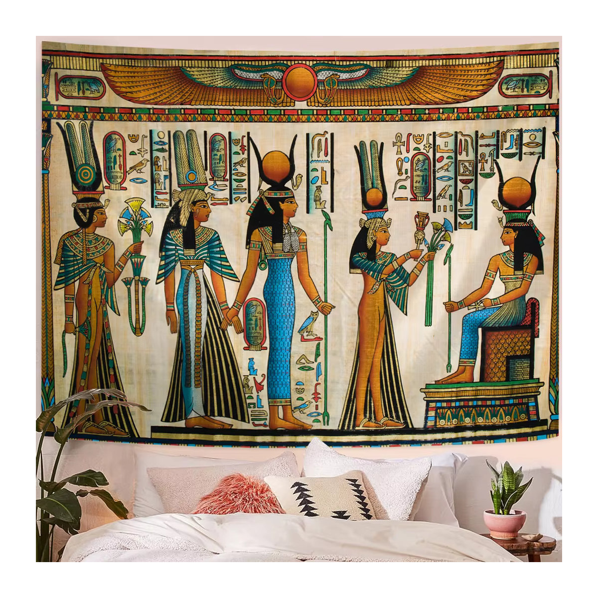 Ägyptischer Wandteppich Nefertiti Wandbehang mit Motiv aus dem Grab der Nefertiti in Theben für dein Schlafzimmer oder Wohnzimmer, Breite: 150 cm, Höhe: 100 cm - Bild 3