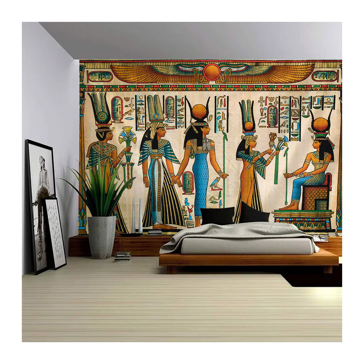 Ägyptischer Wandteppich Nefertiti Wandbehang mit Motiv aus dem Grab der Nefertiti in Theben für dein Schlafzimmer oder Wohnzimmer, Breite: 150 cm, Höhe: 100 cm - Bild 4