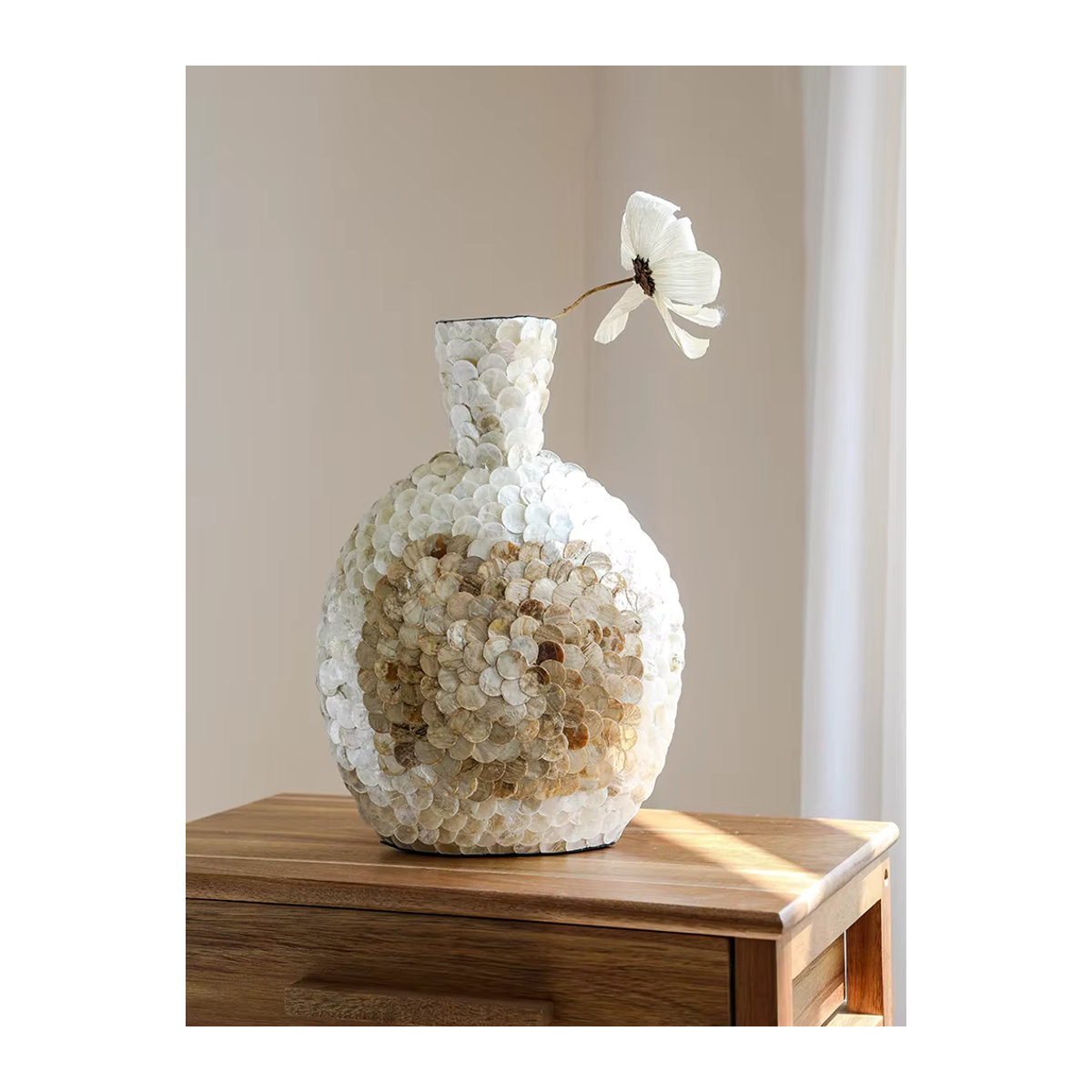 Ahunder jiaz Luxus-Kunstvase mit goldener Muschel, handgefertigte Desktop-Blumenvase in Gold und Weiß, kreative High-End-Dekoration für Schnittblumen - Bild 2