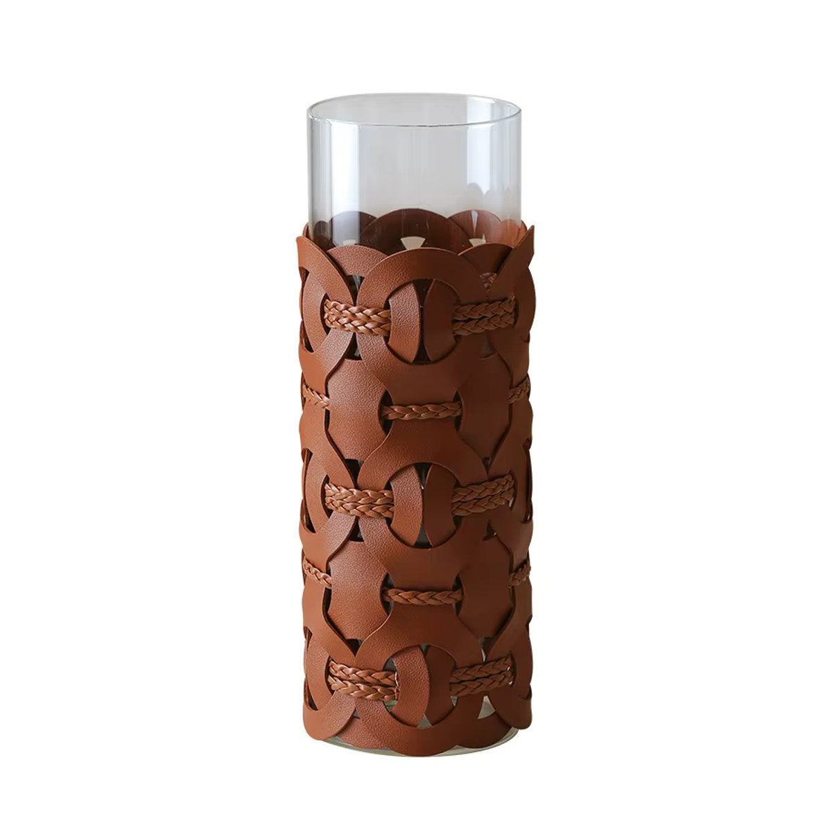 AhunderJiaz Moderne Vase aus gewebtem Leder in Schwarz, Handgefertigte Dekovase für Tischdekoration und Schnittblumen - Bild 3