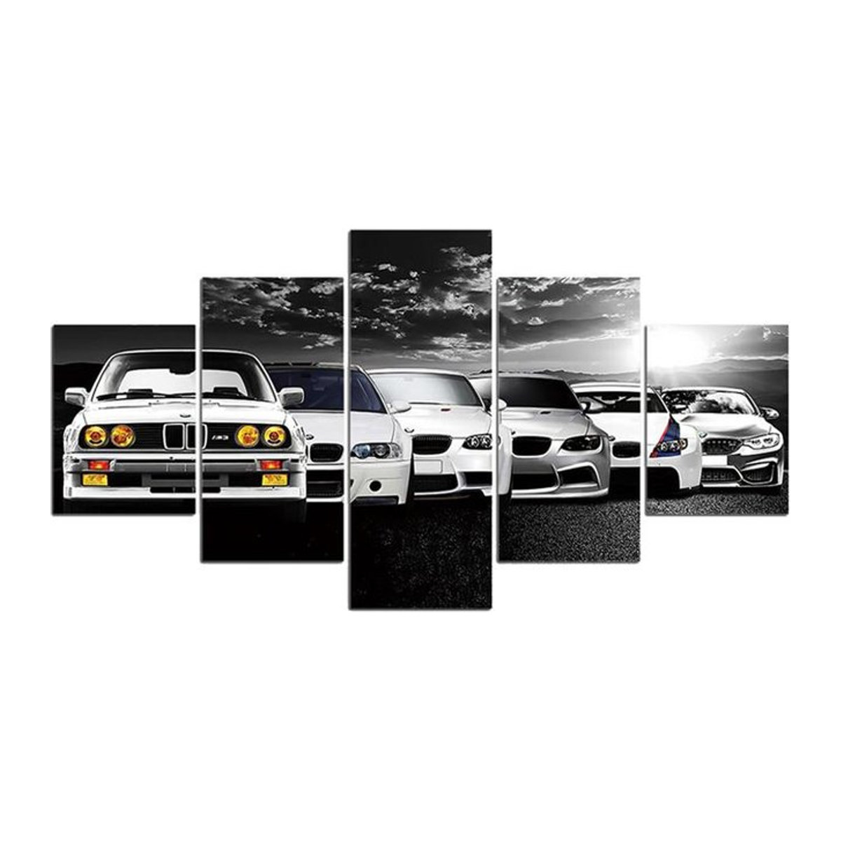 Aidegou17 Leinwand-Set Auto-Evolution moderne Wandkunst in Weiß, 5er Set Wandbilder Querformat, B/H: 40 x 60 cm (2 Stück), B/H: 40 x 80 cm (2 Stück), B/H: 40 x 100 cm (1 Stück) - Bild 1