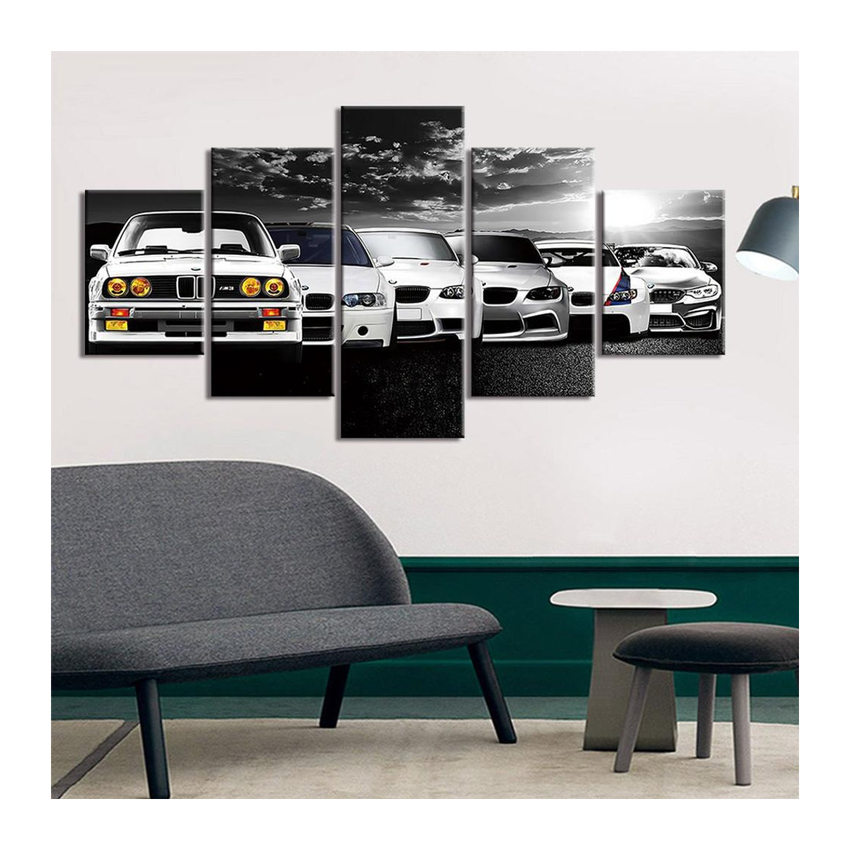 Aidegou17 Leinwand-Set Auto-Evolution moderne Wandkunst in Weiß, 5er Set Wandbilder Querformat, B/H: 40 x 60 cm (2 Stück), B/H: 40 x 80 cm (2 Stück), B/H: 40 x 100 cm (1 Stück) - Bild 2