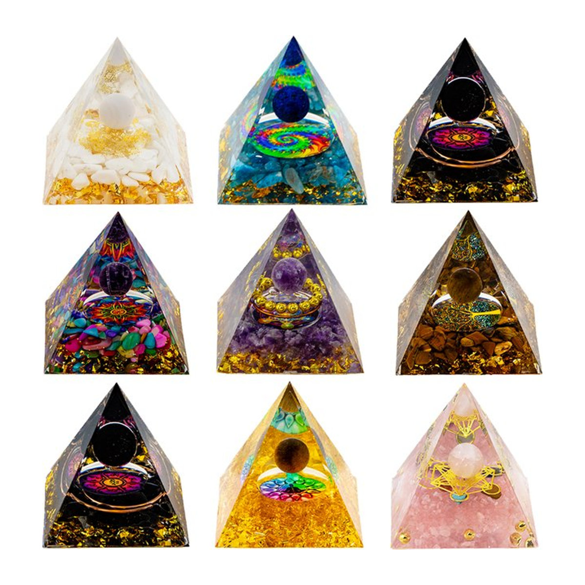 AierCrystal Orgonit Energie-Pyramide mit natürlichem Amethyst in Lila und Mehrfarbig, Durchmesser: 5 cm - Bild 1