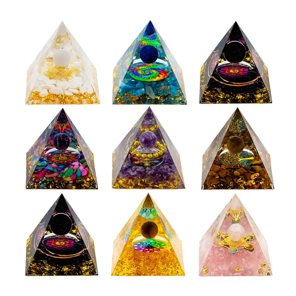 AierCrystal Orgonit Energie-Pyramide mit natürlichem Amethyst in Lila und Mehrfarbig, Durchmesser: 5 cm - Bild 4