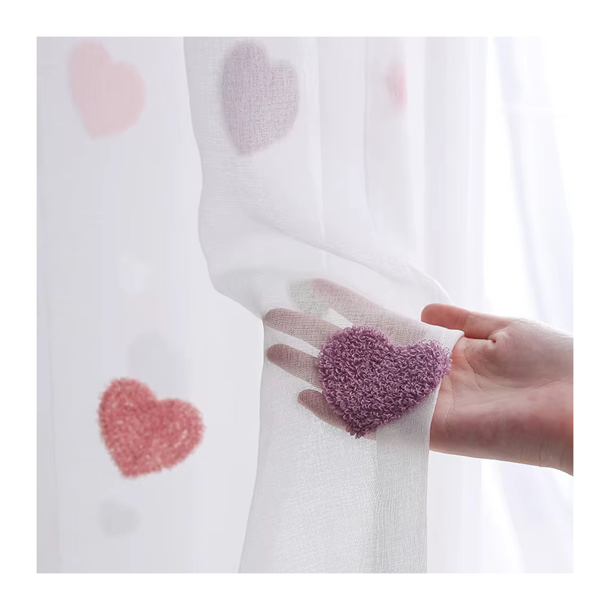 AiFish Transparente Tüllvorhänge für das Kinderzimmer mit Herz-Stickerei in Rosa und Weiß - Bild 3