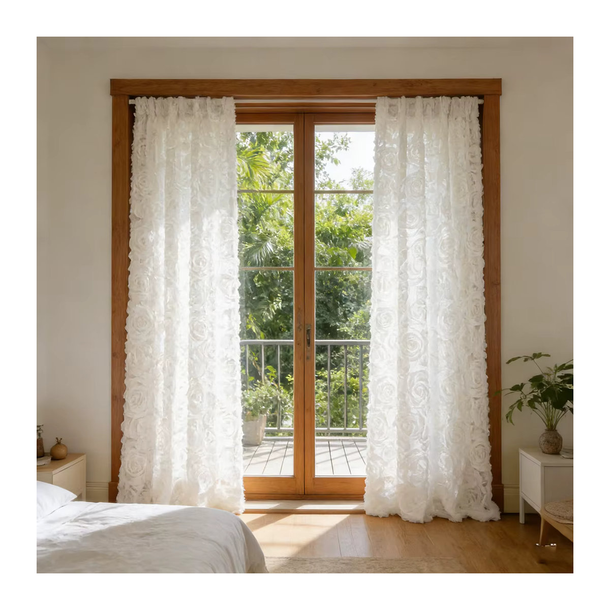 AiFish Transparente Voile-Vorhänge mit weißer 3D-Rosen-Spitze im französischen Stil für Wohnzimmer und Schlafzimmer - Bild 4