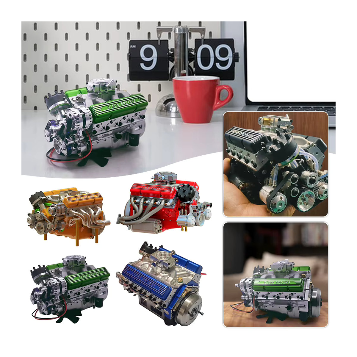 Aihogard V8 Mechanisches Mini Motor Modell aus Harz in Rot als stilvolles Desktop-Ornament für deinen Schreibtisch - Bild 2