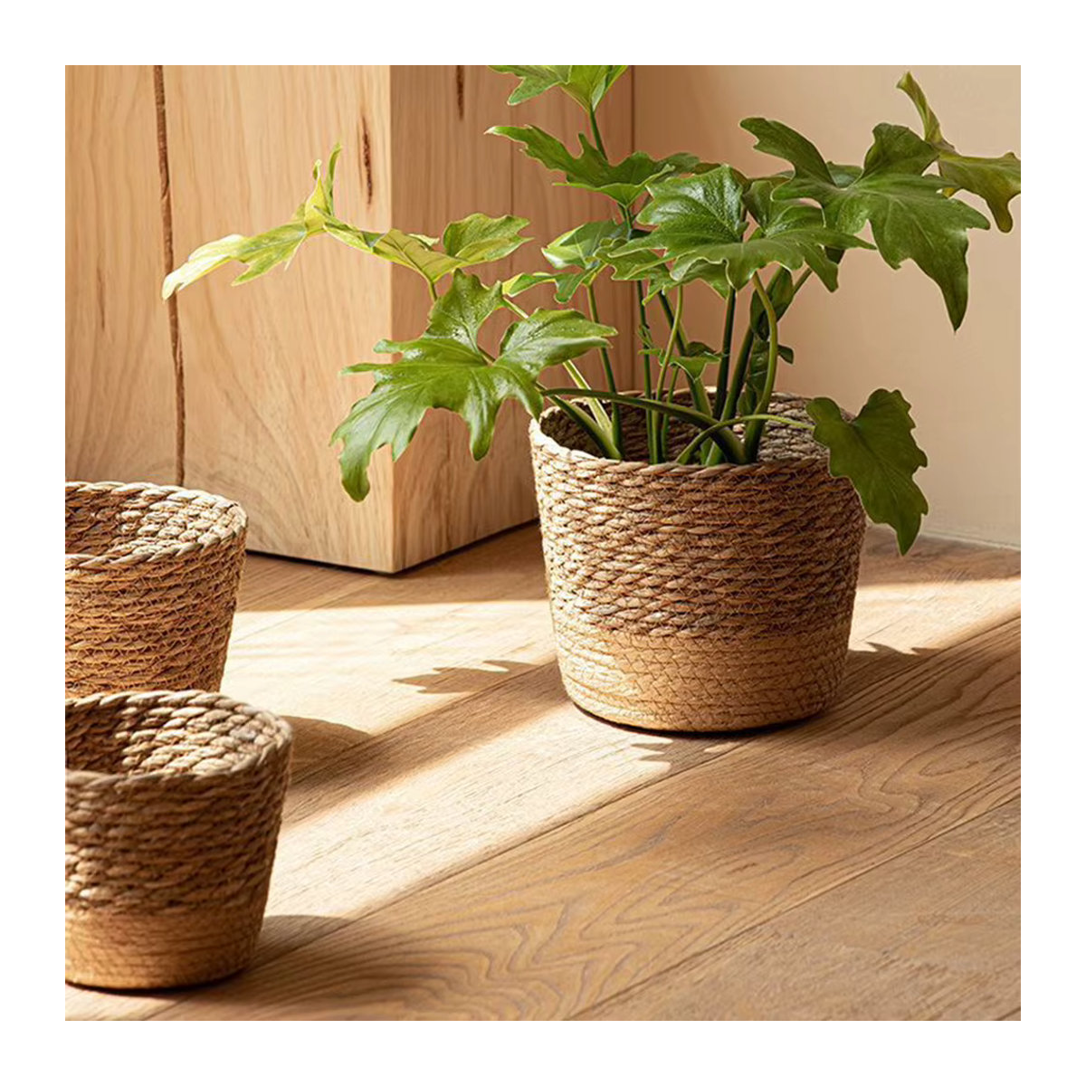 Aihogard Weidenkorb aus Rattan und Stroh in Beige, handgefertigter Blumenkorb im Bohemian-Stil für deine Topfpflanzen - Bild 4