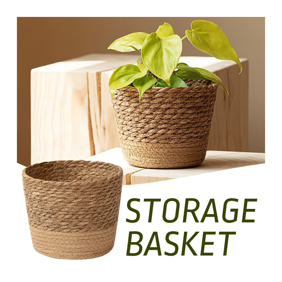 Aihogard Weidenkorb aus Rattan und Stroh in Beige, handgefertigter Blumenkorb im Bohemian-Stil für deine Topfpflanzen - Bild 5