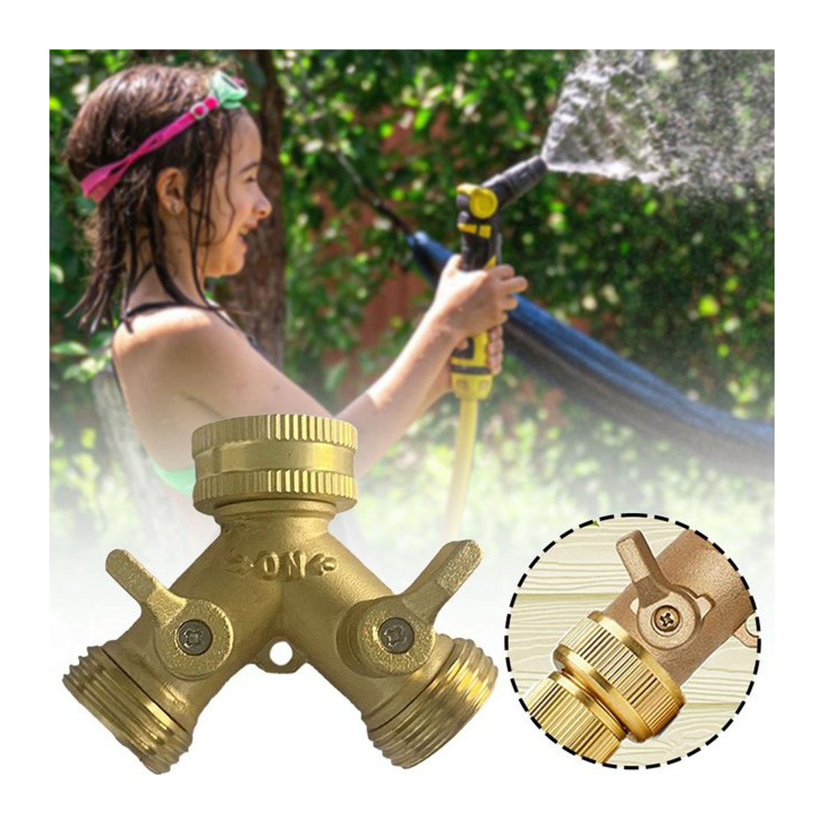 Aihogard Zwei-Wege-Schlauch-Splitter aus Messing in Gold mit 3/4 Zoll Anschluss für die Gartenbewässerung - Bild 1