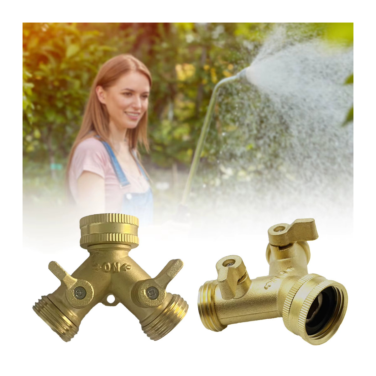 Aihogard Zwei-Wege-Schlauch-Splitter aus Messing in Gold mit 3/4 Zoll Anschluss für die Gartenbewässerung - Bild 2