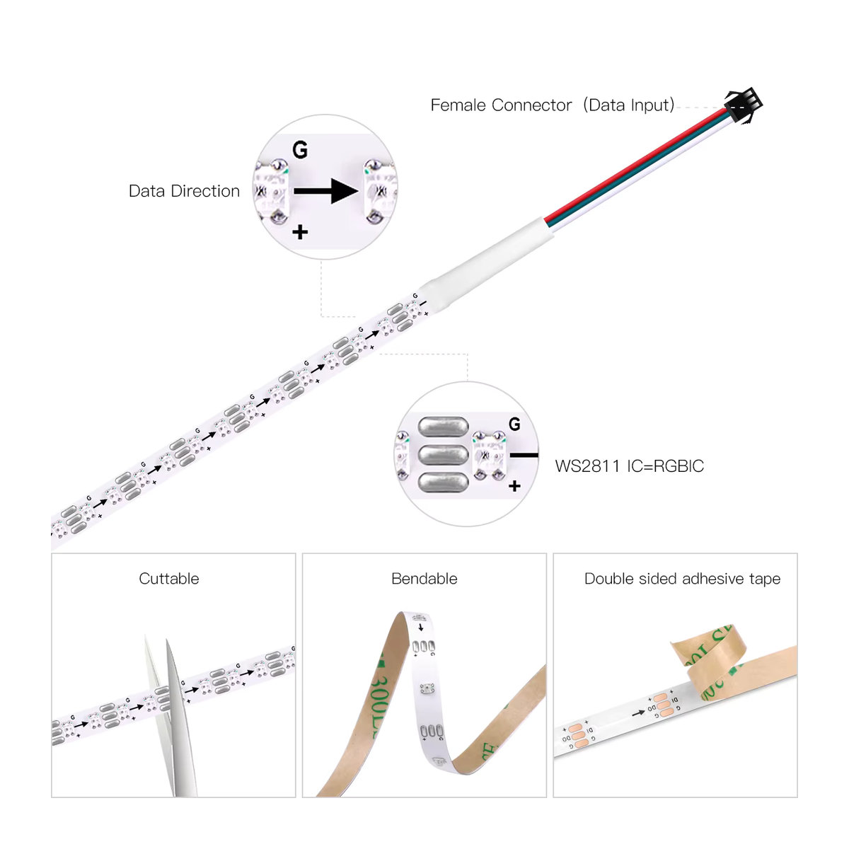 AIMENGTE WS2812B RGBIC LED Streifen Smart Pixel Individuell Adressierbar DC5V 60/120 LEDs/m - Bild 2