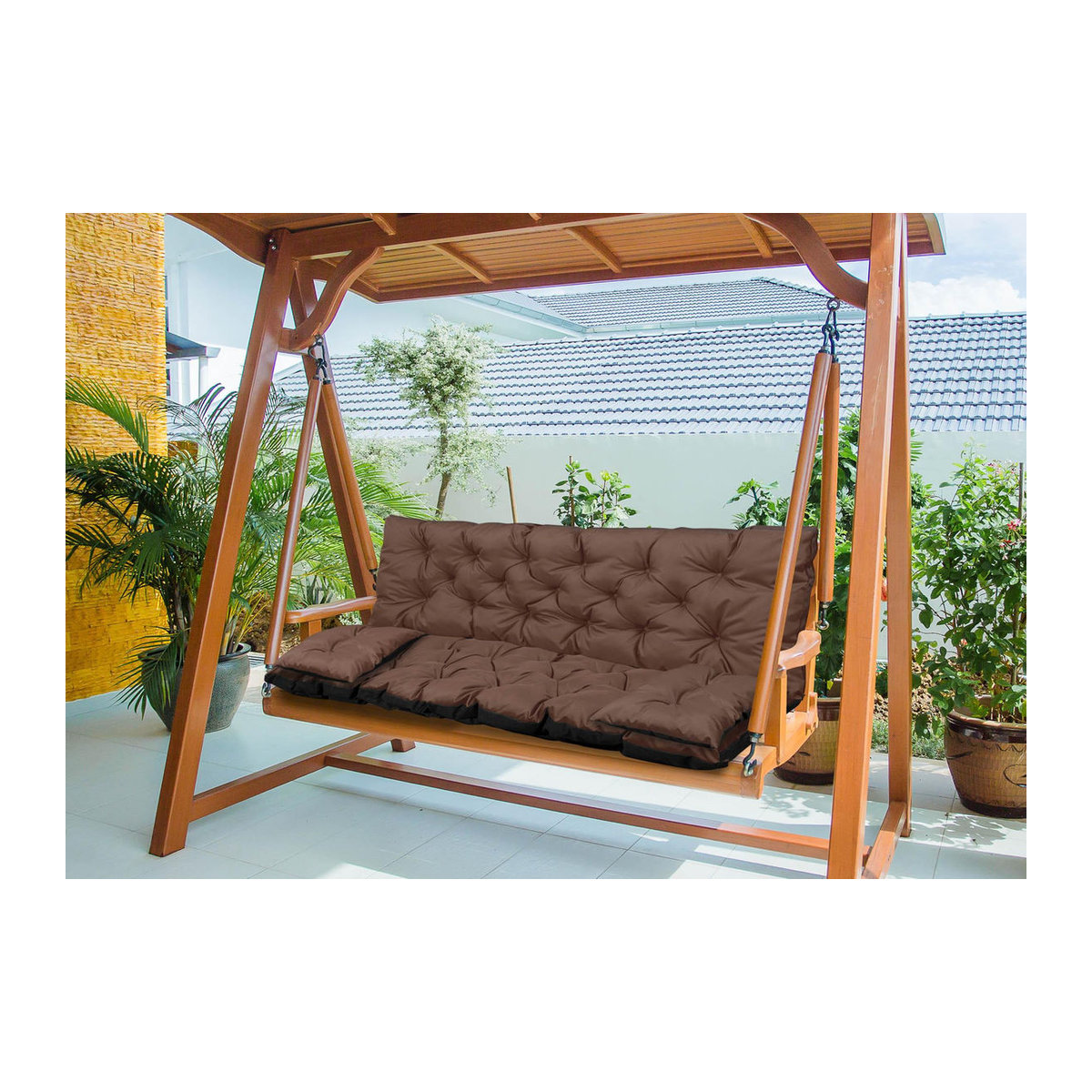 AIOFACTORY OGROD Gartenkissen Set für Bank oder Schaukel, wasserdicht aus Polyester mit Bindebändern und kleinen Kissen, Farbe: Grau/Braun, B/T/H: 180 x 60 x 50 cm - Bild 1