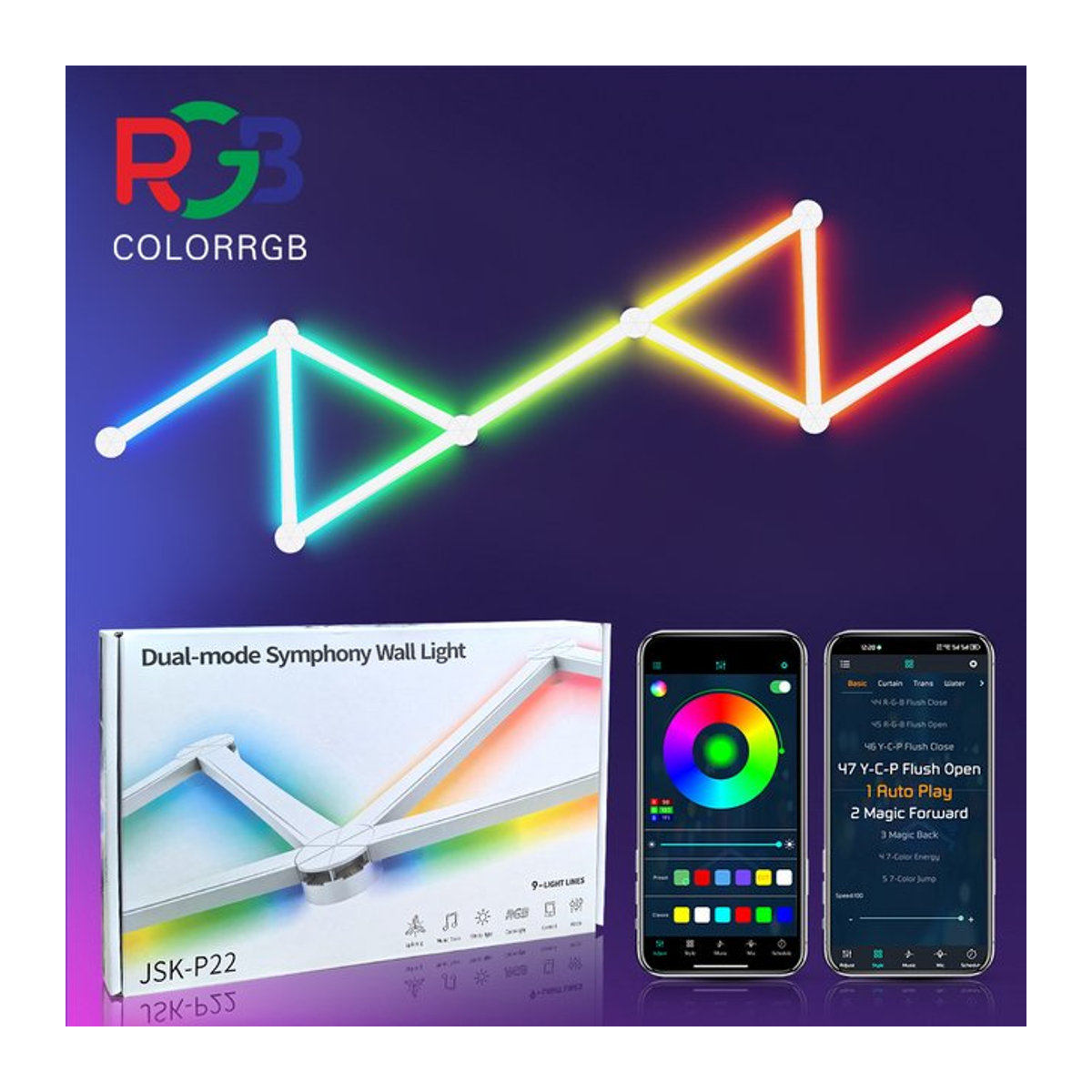 Aiopp Intelligente RGB-LED-Wandleuchte in Bunt, dimmbar mit App-Steuerung und DIY-Modus für moderne Raumwanddekoration - Bild 1