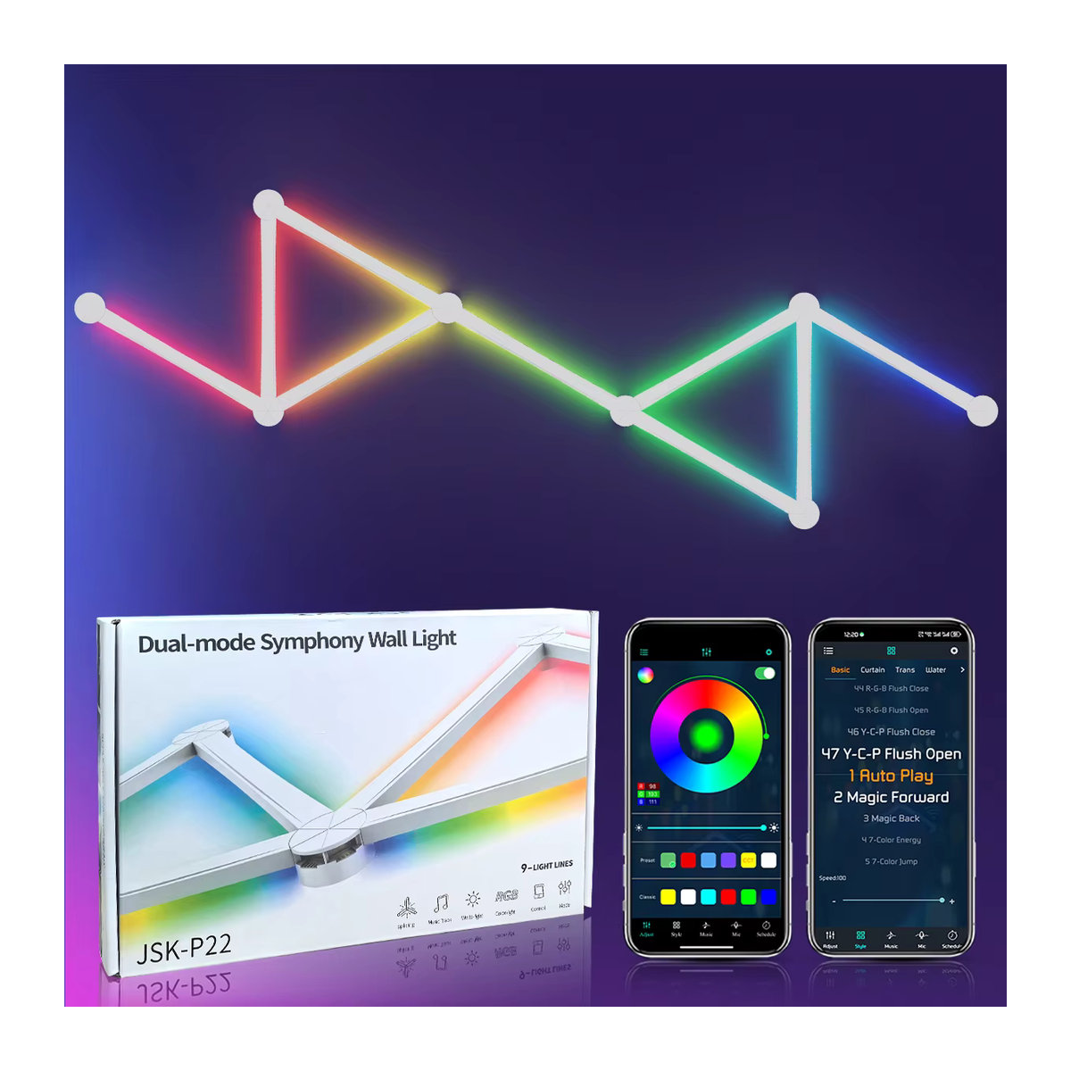 Aiopp Intelligente RGB-LED-Wandleuchte in Bunt, dimmbar mit App-Steuerung und DIY-Modus für moderne Raumwanddekoration - Bild 2