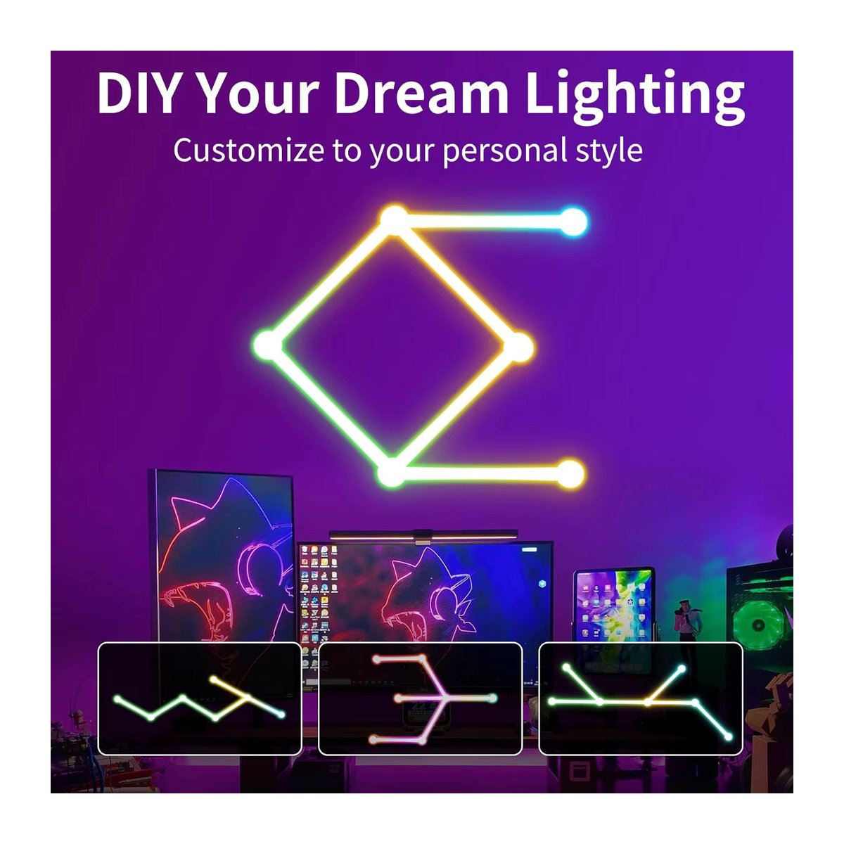 Aiopp Intelligente RGB-LED-Wandleuchte in Bunt, dimmbar mit App-Steuerung und DIY-Modus für moderne Raumwanddekoration - Bild 3