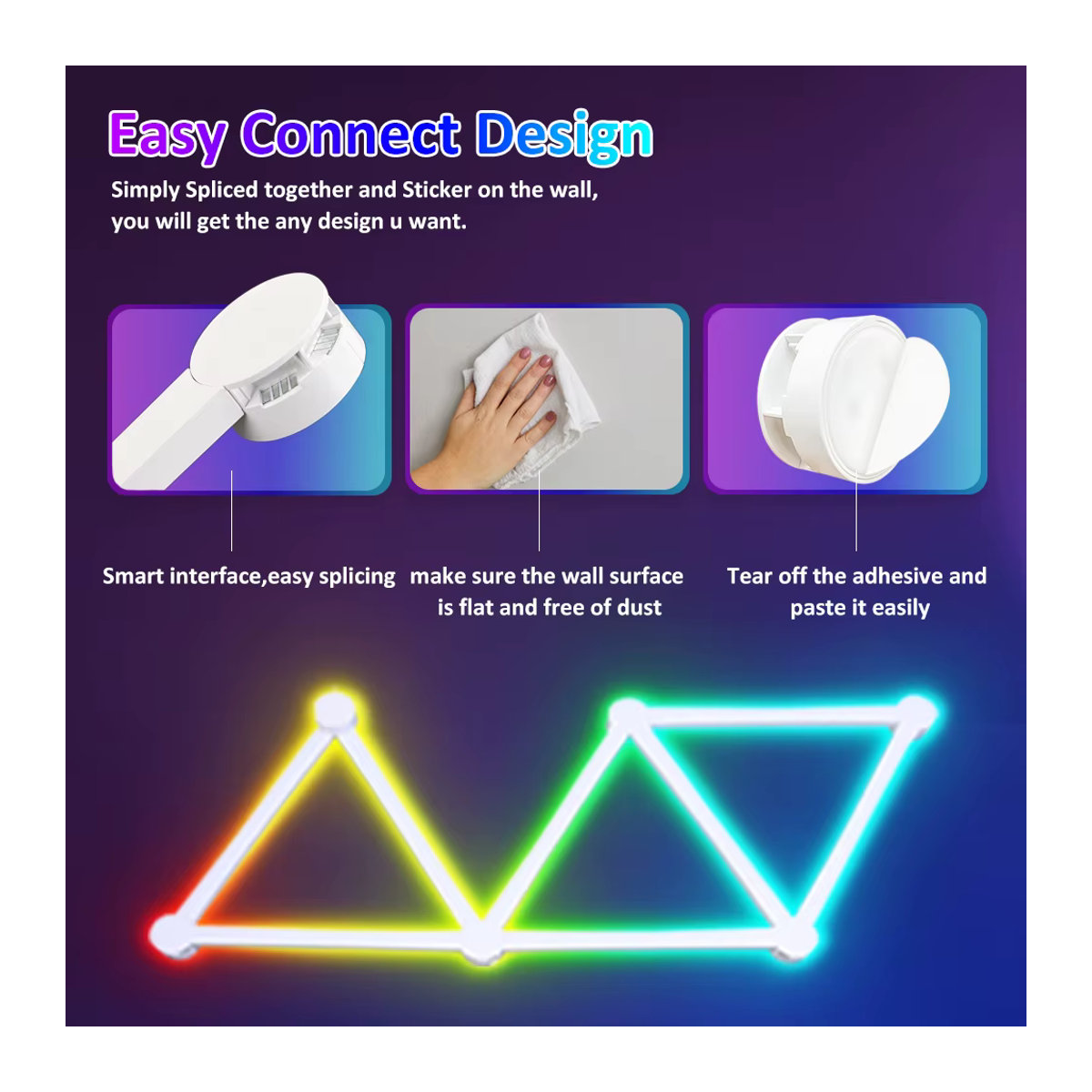 Aiopp Intelligente RGB-LED-Wandleuchte in Bunt, dimmbar mit App-Steuerung und DIY-Modus für moderne Raumwanddekoration - Bild 4