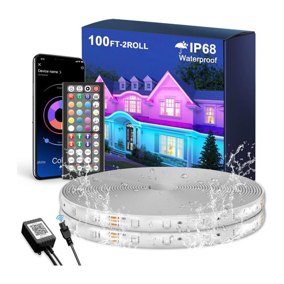 Aiopp IP68 wasserdichte intelligente LED-Röhrenstreifenlichter für den Außenbereich mit App-Steuerung, Fernbedienung und Musiksynchronisierung, flexible RGB-Seillampe in Bunt für Terrasse und Traufe - Bild 1
