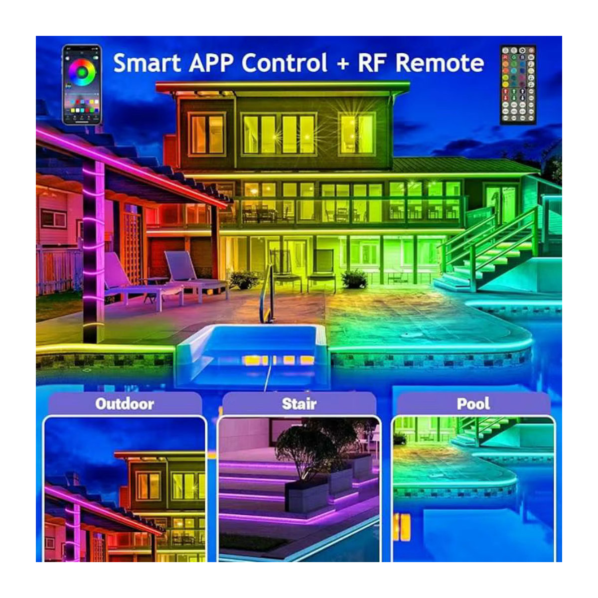 Aiopp IP68 wasserdichte intelligente LED-Röhrenstreifenlichter für den Außenbereich mit App-Steuerung, Fernbedienung und Musiksynchronisierung, flexible RGB-Seillampe in Bunt für Terrasse und Traufe - Bild 5