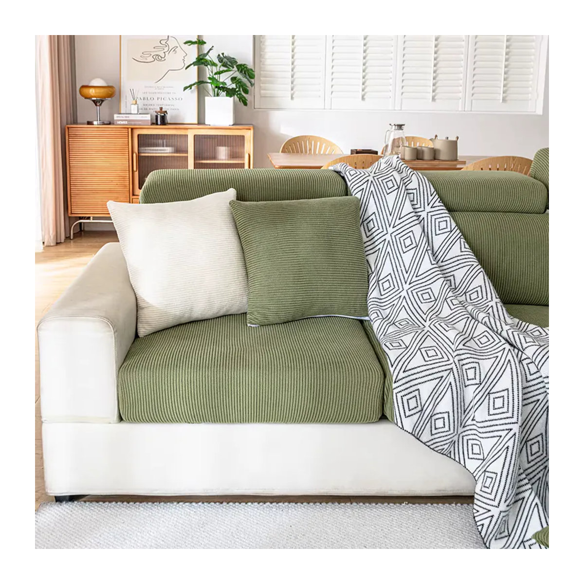 Airldianer Jacquard Sofa-Sitzkissenbezüge in Grün, einfarbig und gestreift, abnehmbare Sofabezüge für dein Wohnzimmer - Bild 2