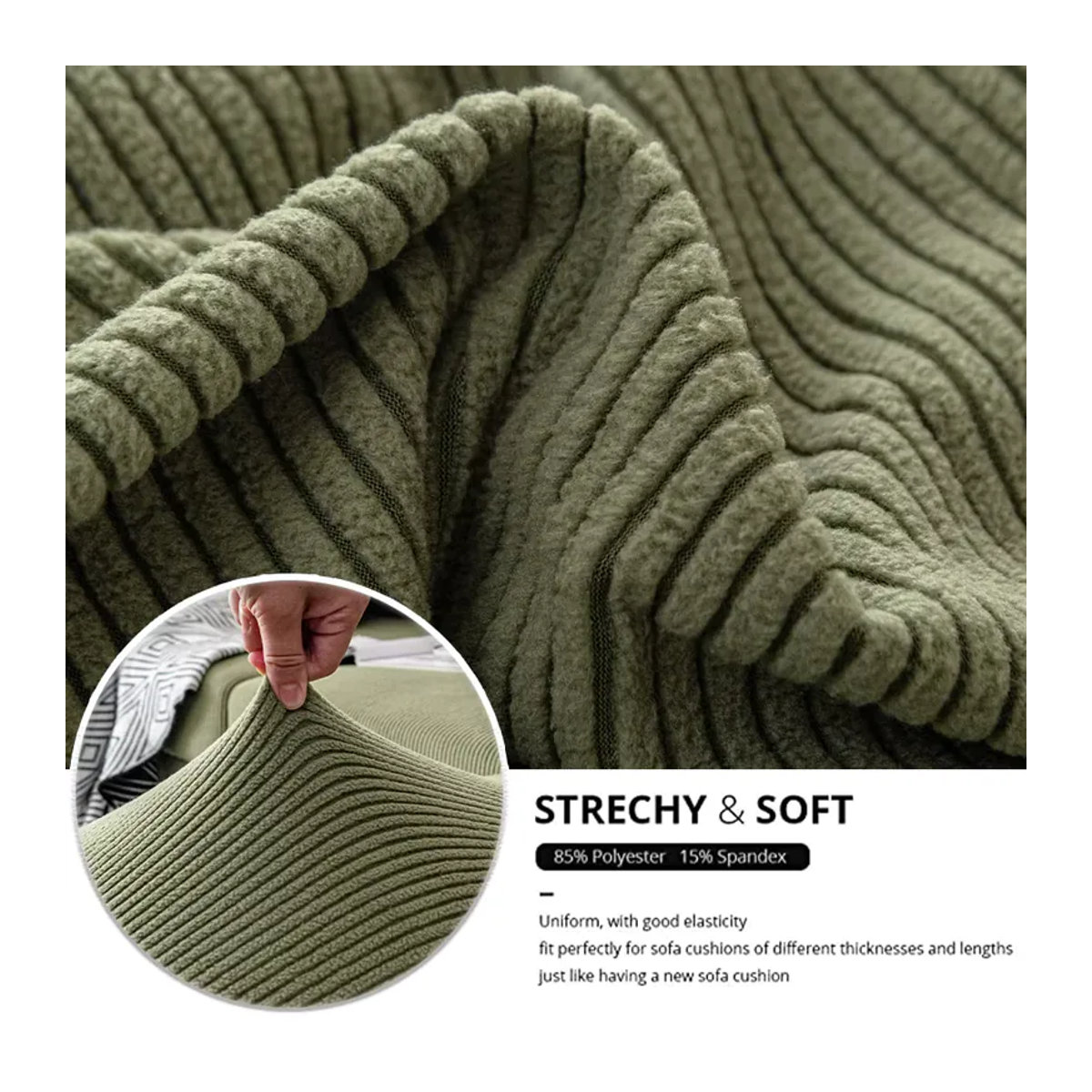 Airldianer Jacquard Sofa-Sitzkissenbezüge in Grün, einfarbig und gestreift, abnehmbare Sofabezüge für dein Wohnzimmer - Bild 6