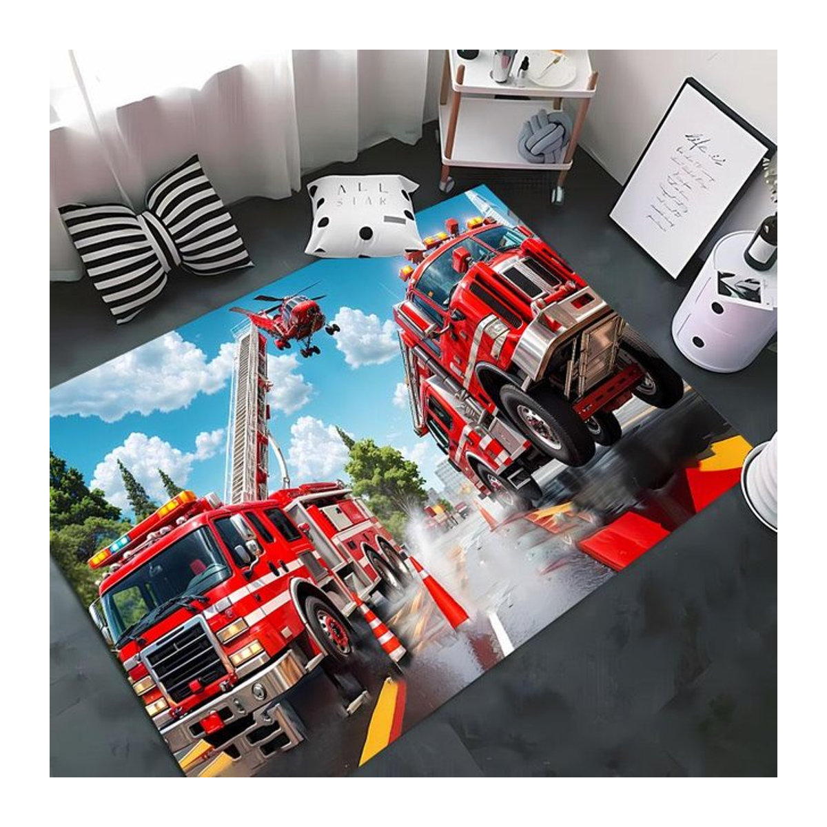 AISILK MOON 3D-gedruckter Feuerwehr-Teppich rutschfest und weich für Kinderzimmer, B/B/H: 60 x 40 cm - Bild 1
