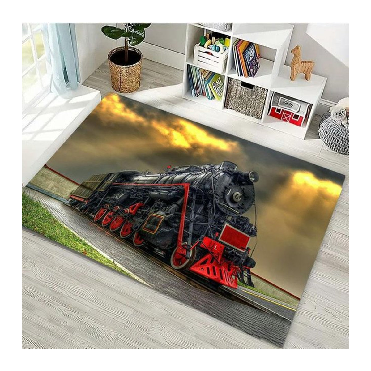 AISILK MOON Druckteppich Klassische Zuglokomotive mit 3D-HD-Druck für Wohnzimmer und Kinderzimmer, rutschfest, B/B: 80 x 160 cm - Bild 1